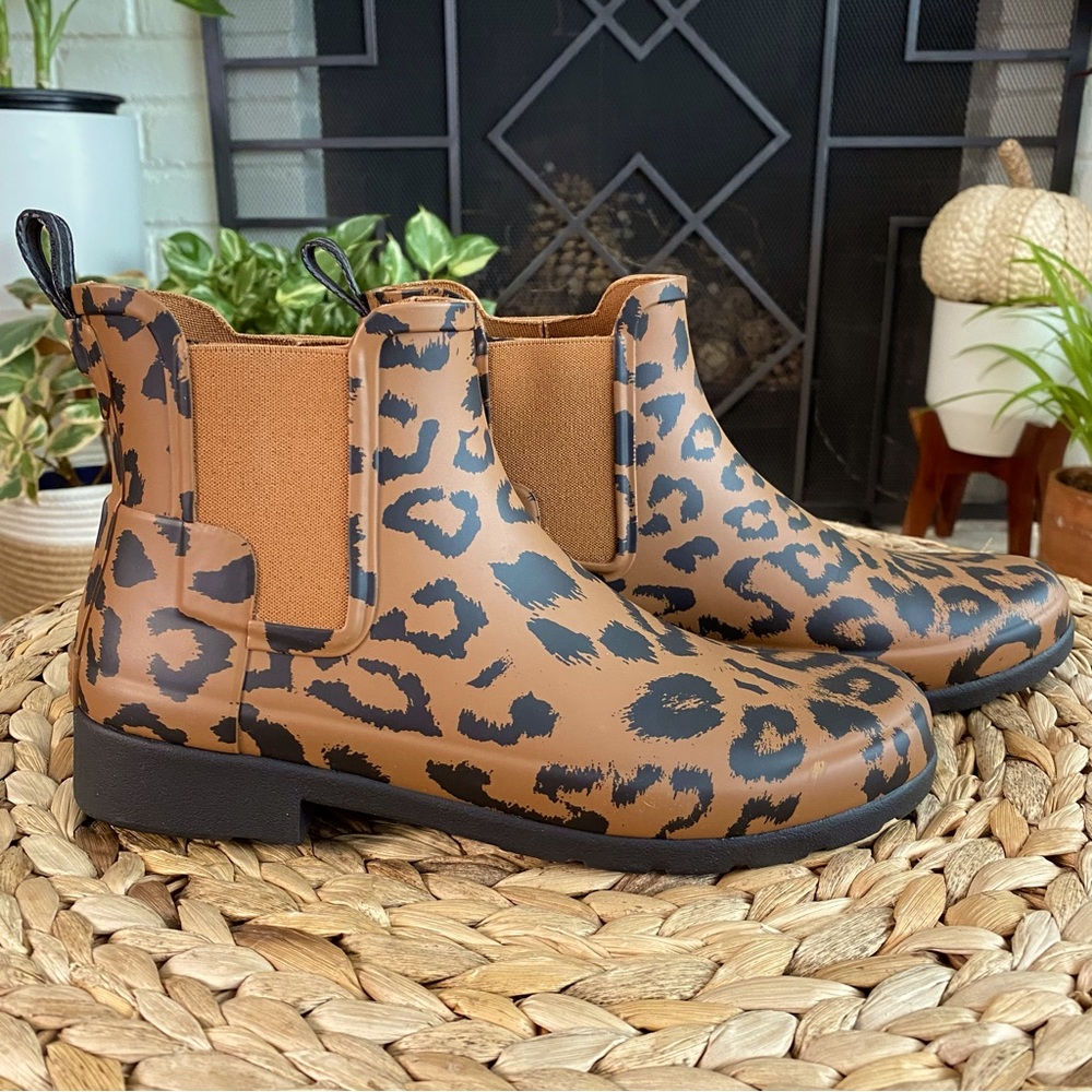 New! Hunter Original Chelsea Hybrid Leopard Mini Wellies Rain Boots 8